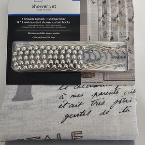 Mainstays Paris Eiffel Tower Geometric Shower Curtain Set with Hooks & Liner